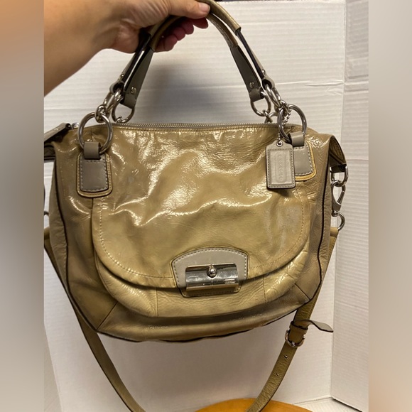 COACH Color-block Patent Leather Satchel Handbag - Picture 1 of 16